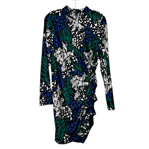 Veronica Beard Luella Dress Size 4 Blue Green Animal Print Long Sleeve Silk